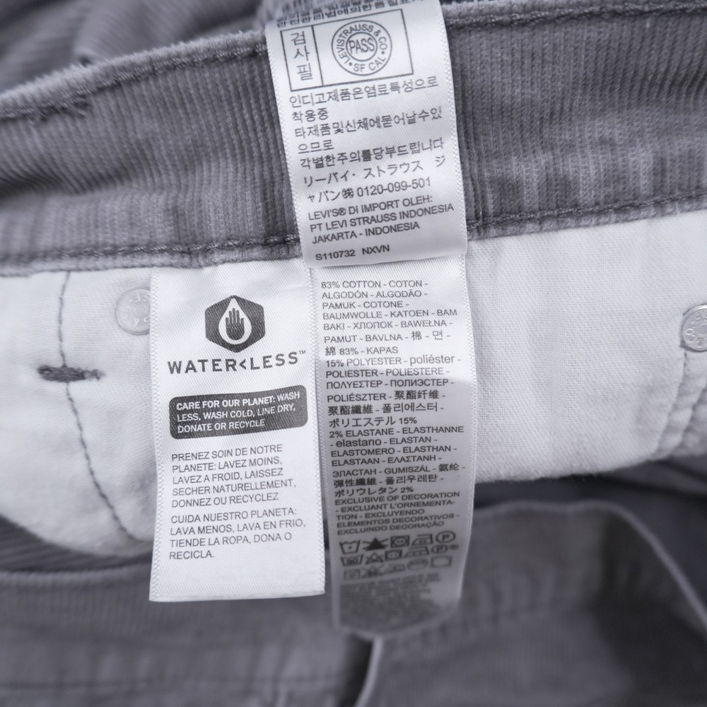 Levi's 511 Slim Fit Pants Mens 36x32 Grey Corduroy Waterless Stretch Trousers - Picture 4 of 10